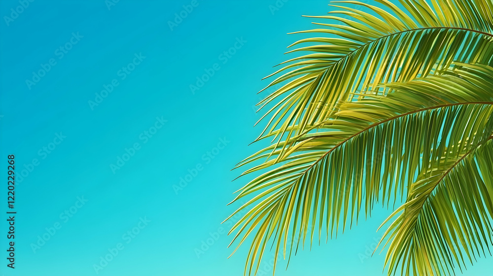 Tropical palm leaves against bright blue sky; summer vacation background Tropical palm leaves against bright blue sky; summer vacation background