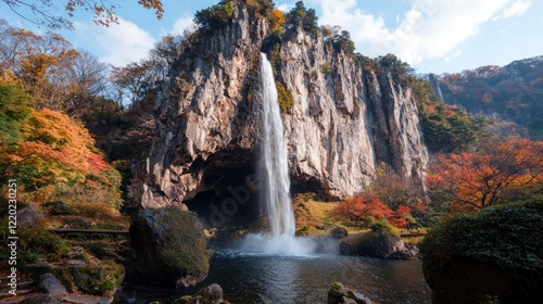 Majestic Autumn Waterfall Landscape  Scenic Nature Photography