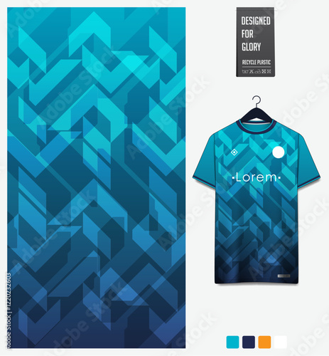 soccer jersey fabric textile pattern design for football kit, sport t-shirt mockup for football club. Uniform front view. Geometric pattern for sport clothing. Chevron pattern.
