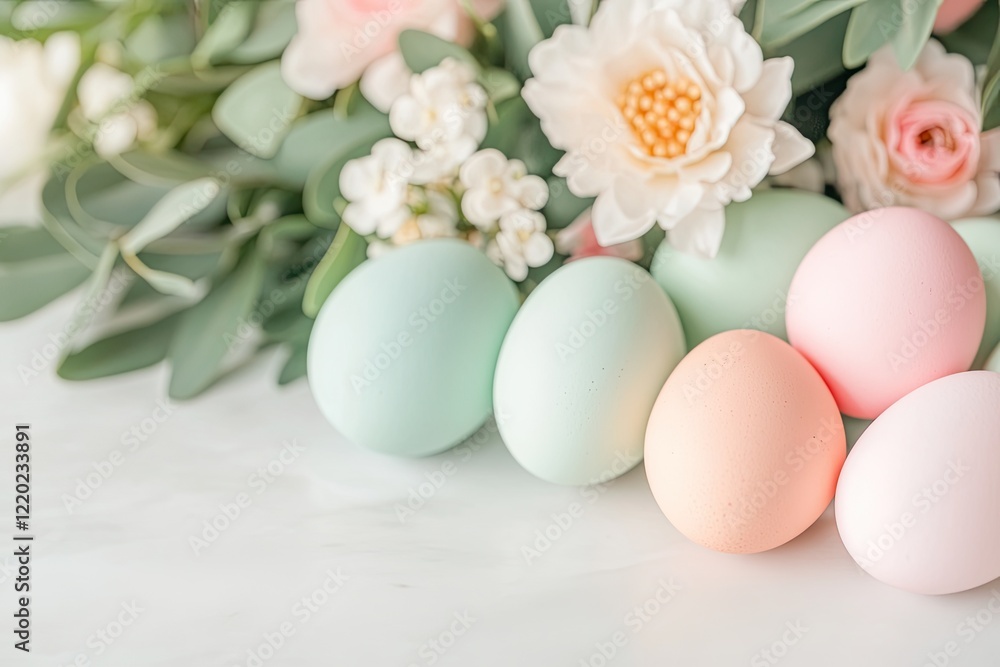 serene spring scene depicting beautifully arranged easter decorations on pristine table setting filled with pastel serene spring scene depicting beautifully arranged easter decorations on pristine table setting filled with pastel