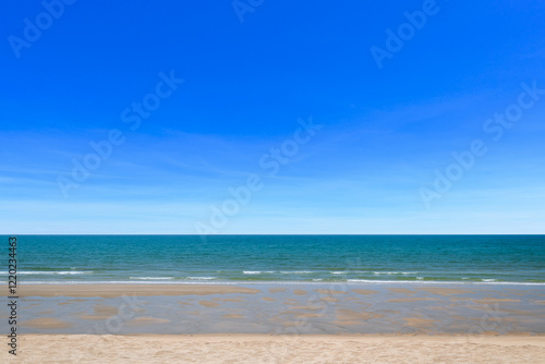 Wallpaper Mural Beautiful seascape with blue sky on a sunny day. Nature background. Sea surface in sun light. Relaxing natural photo wallpaper. Teal blue ocean view. Breezy wavy seawater. Water background texture. Torontodigital.ca