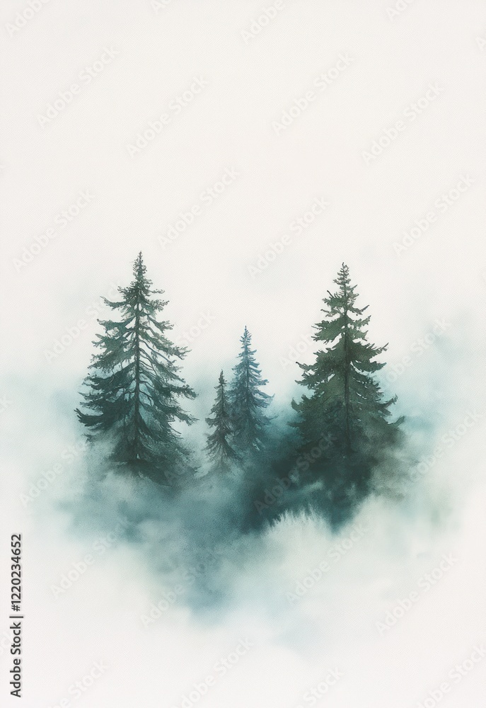 Obraz premium Misty Mountain Pines Watercolor Painting