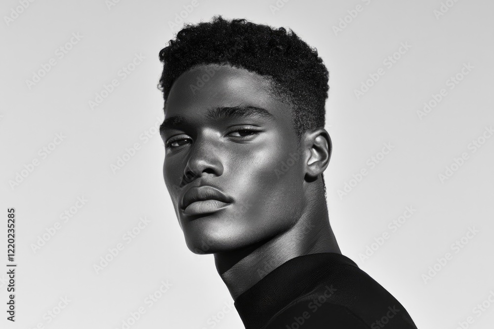 Obraz premium black-and-white portrait of androgynous individual contrast enhancing their expressive eyes