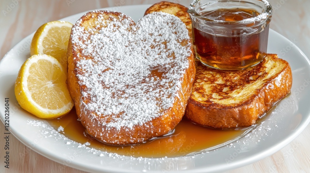 Indulgent french toast with egg custard breakfast table closeup shot cozy atmosphere deliciousness Indulgent french toast with egg custard breakfast table closeup shot cozy atmosphere deliciousness