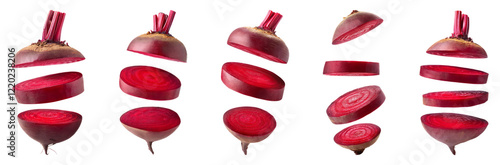 Falling slice of beetroot isolated, PNG set
