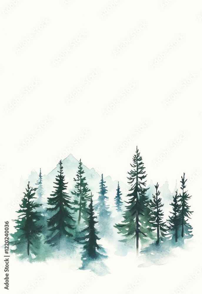 Fototapeta premium Watercolor Painting of a Misty Mountain Forest
