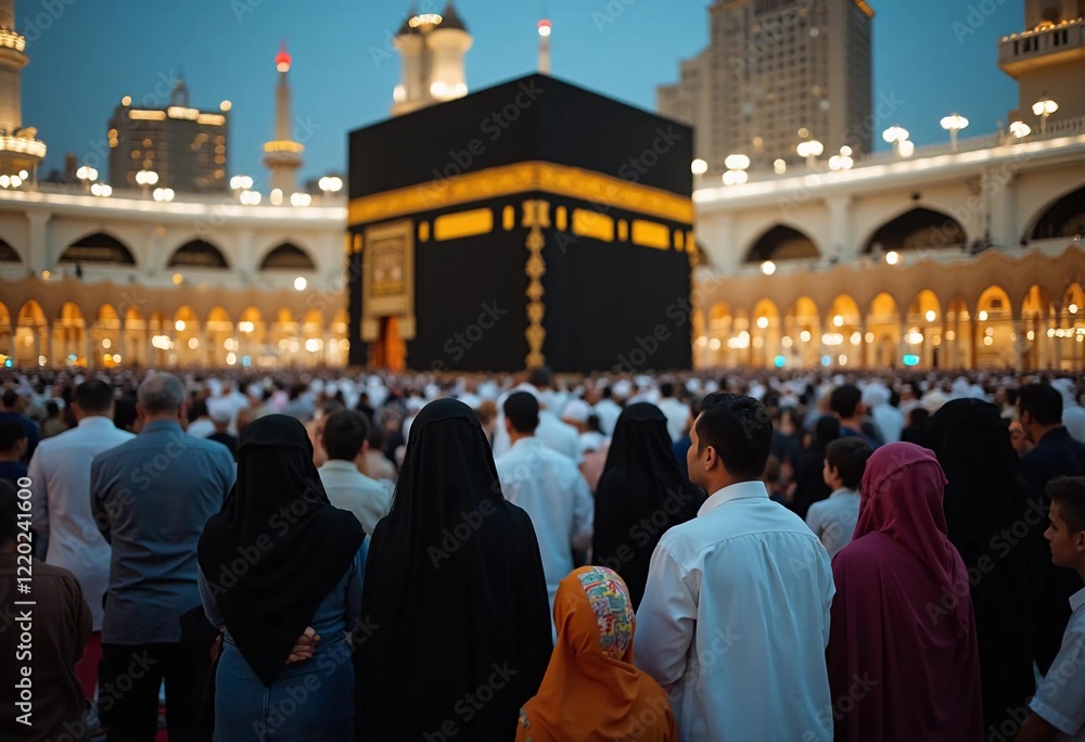 Obraz premium Pilgrims at the Kaaba in Mecca, Saudi Arabia during twilight