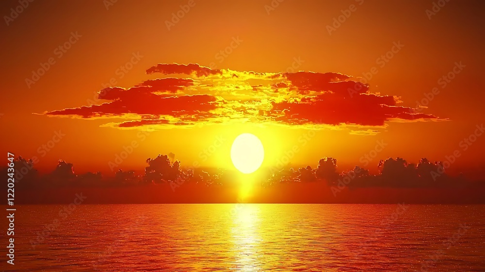 A stunning orange sky at dusk, with vibrant hues of red and gold reflecting beautifully on the calm ocean waters A stunning orange sky at dusk, with vibrant hues of red and gold reflecting beautifully on the calm ocean waters
