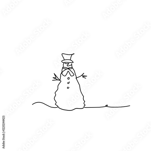 Snowman doodle line illustration
