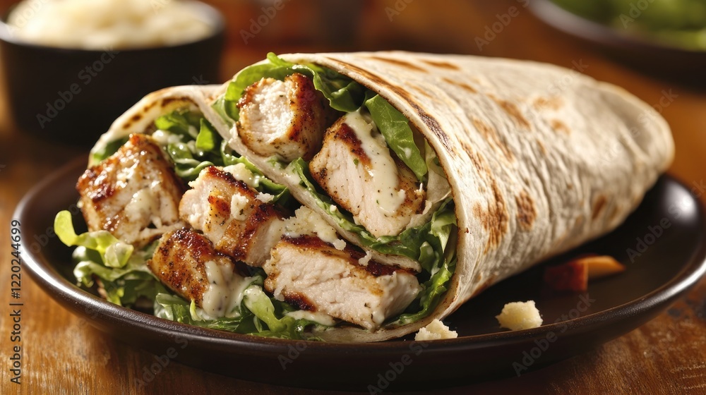 Chicken Caesar Salad Wrap on Plate Chicken Caesar Salad Wrap on Plate