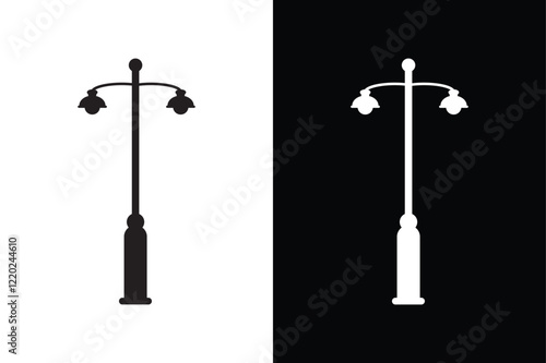 Minimalist Street Lamp Silhouette Icon Sleek Design for Black and White Backgrounds.