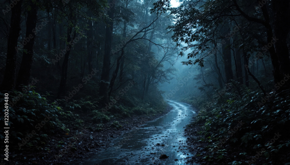 Fototapeta premium rain in dark forest
