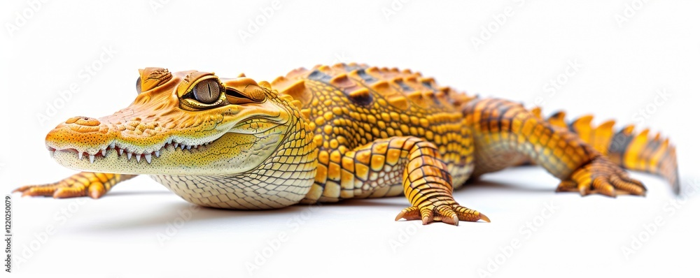 Close-up of a Young Yellow Alligator on White Background Close-up of a Young Yellow Alligator on White Background