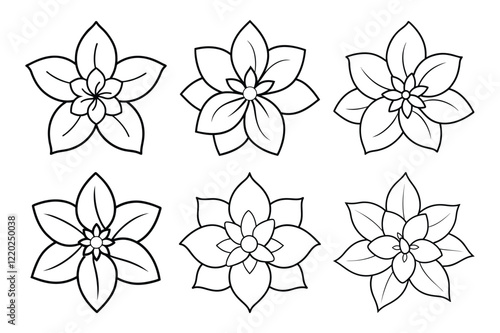 Citrus and Jasmine Outline icon set. Versatile Plant Vectors for Bio Themes