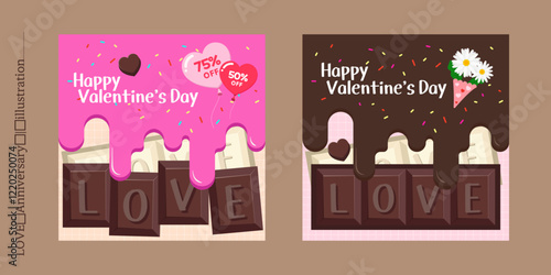 Couple Anniversary. Valentine's Day, White Day, Chocolate Illustration for Lovers. Vector Illustration Set.
