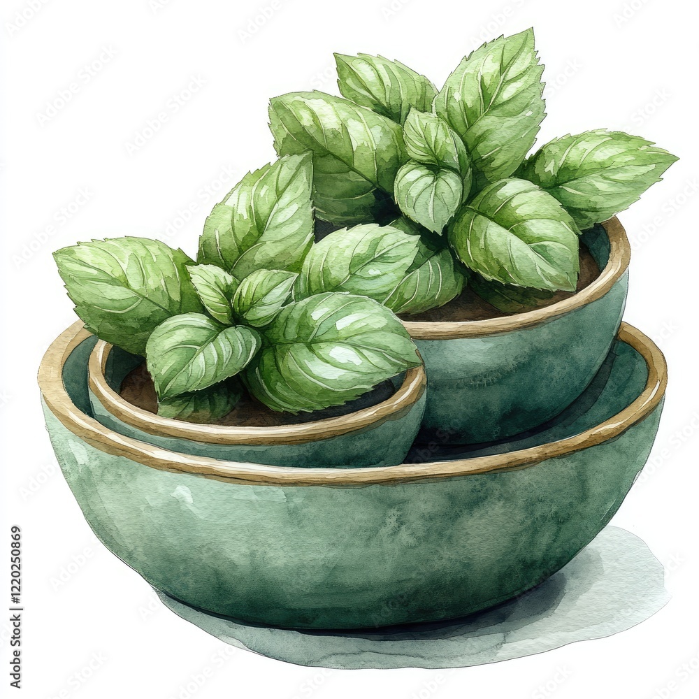 A serene arrangement of green mint leaves in three nested bowls, highlighting freshness and culinary use A serene arrangement of green mint leaves in three nested bowls, highlighting freshness and culinary use