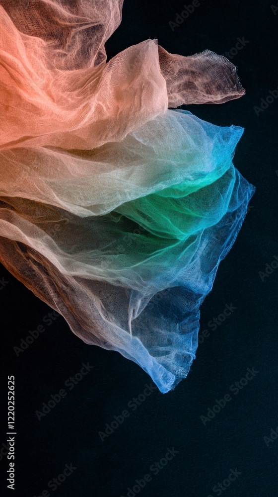 Fototapeta premium Abstract Pastel Fabric Texture Flowing Rainbow Gauze on Dark Background