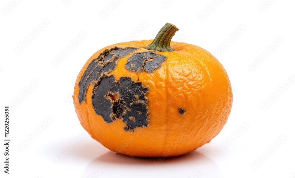 A battered orange pumpkin on white A battered orange pumpkin on white