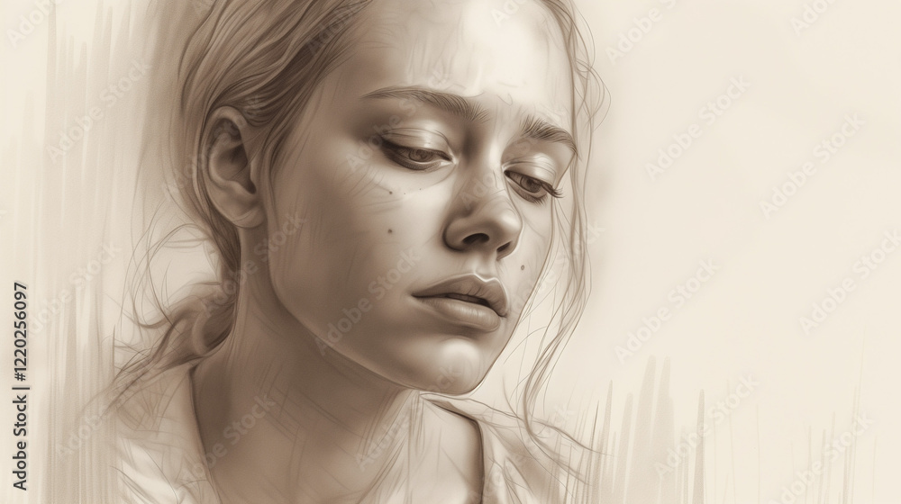 Naklejka premium Depression woman sketch