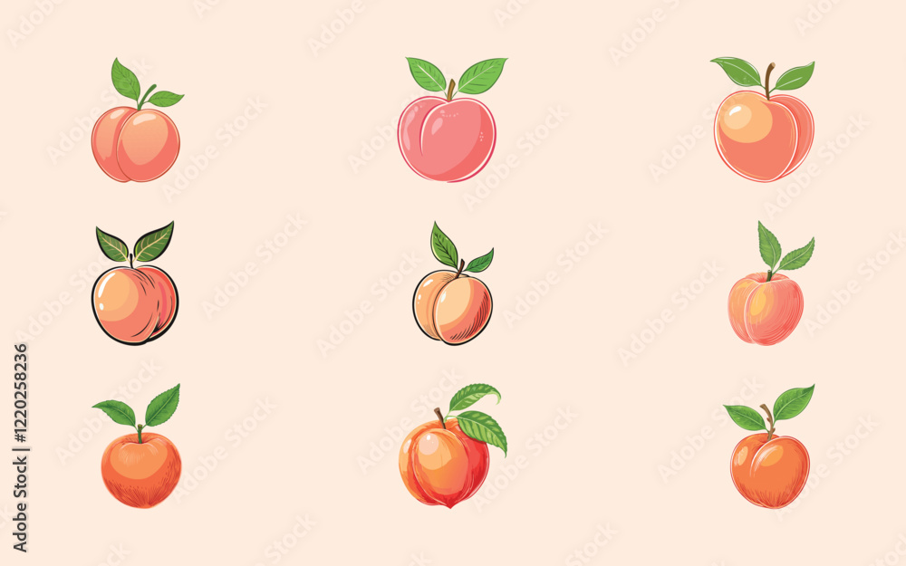 hand drawn. peach with nine style hand drawn. peach with nine style