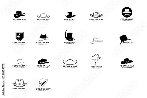 Set of Flat vector fedora hat icon symbol.