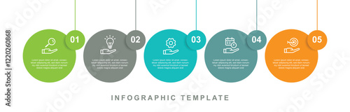 Timeline process infographic template vector with icons and 5 step point circle line concept. 