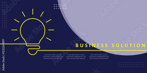 Banner business solution with violet colour and line bulb concept suitable for social media template, product template marketing and web graphic design 