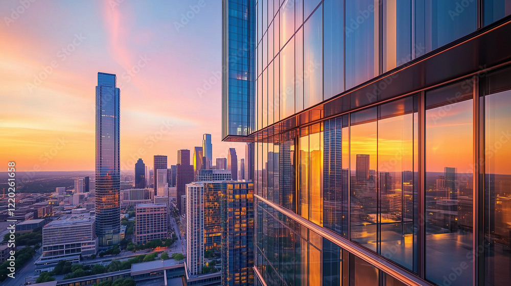 Obraz premium Golden Hour Cityscape Reflection.