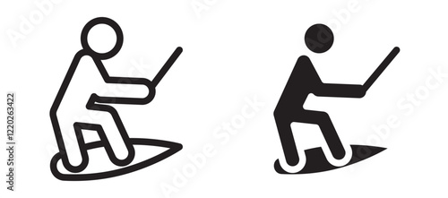 Wakeboarding icons in outline and stroke versions