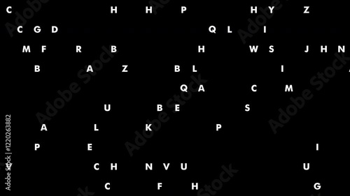 Abstract Alphabet Letters on Black Background Creating Random Patterns for Puzzle Design