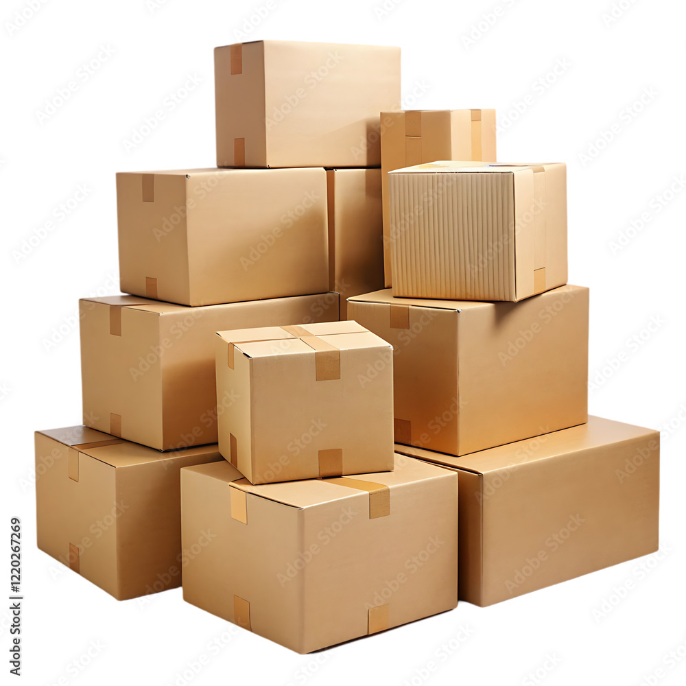 Fototapeta premium Stacked Cardboard Boxes Delivery Package Brown Pile Cargo Goods Image 