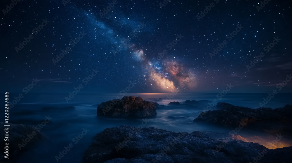 Naklejka premium Milky Way Over Destin A Stunning Starry Night Along Florida’s Gulf Coast.
