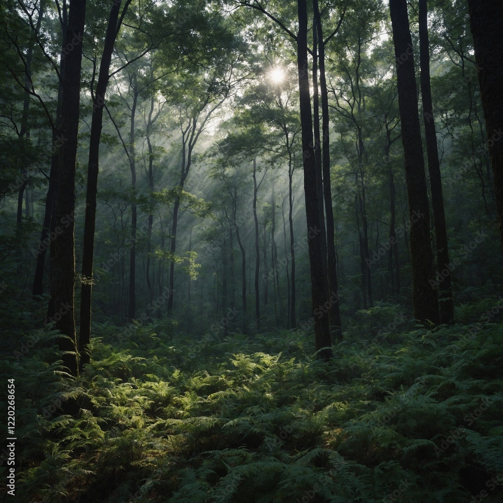 Obraz premium Describe a quiet, secluded clearing in the middle of a dense forest.