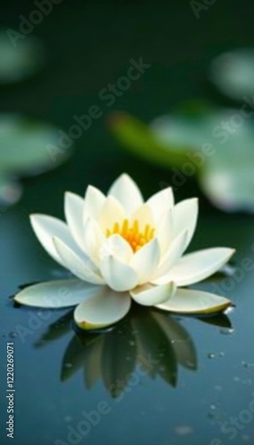 Delicate water lily blooms float on a serene lake surface, flowersinwater, purewhiteflowers, waterplant photo