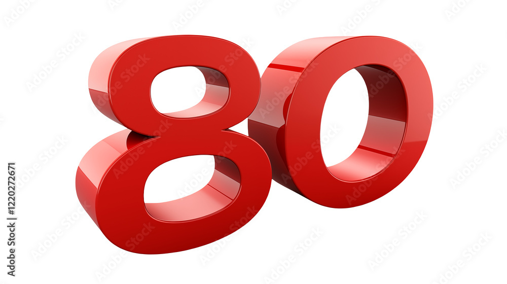 Red 3D Number Eighty for Anniversary Discount or Sale isolated on transparent background Red 3D Number Eighty for Anniversary Discount or Sale isolated on transparent background