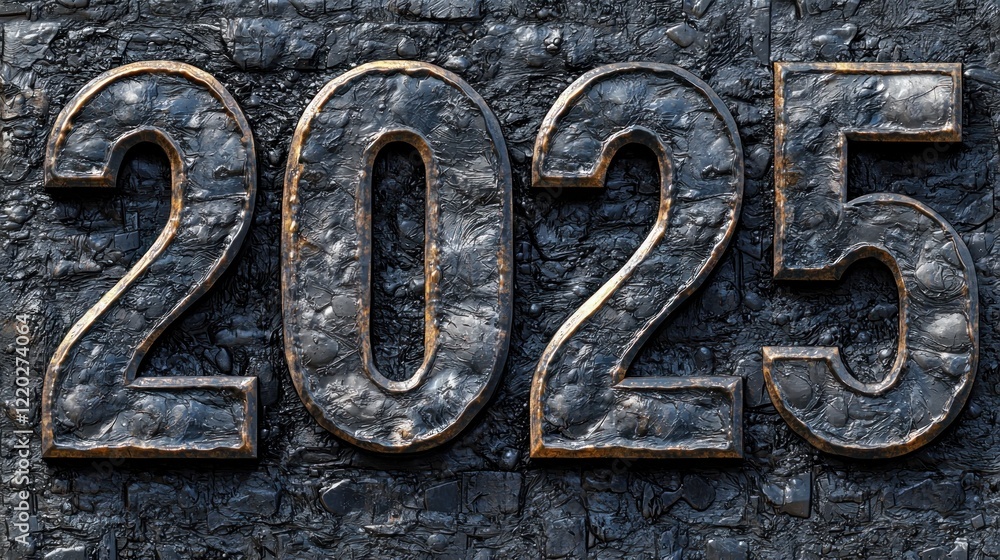 2025 numerals on stone wall, dark. Use for event planning or design 2025 numerals on stone wall, dark. Use for event planning or design