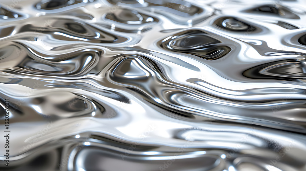 Smooth silver ripples cascading across the surface, generative ai Smooth silver ripples cascading across the surface, generative ai