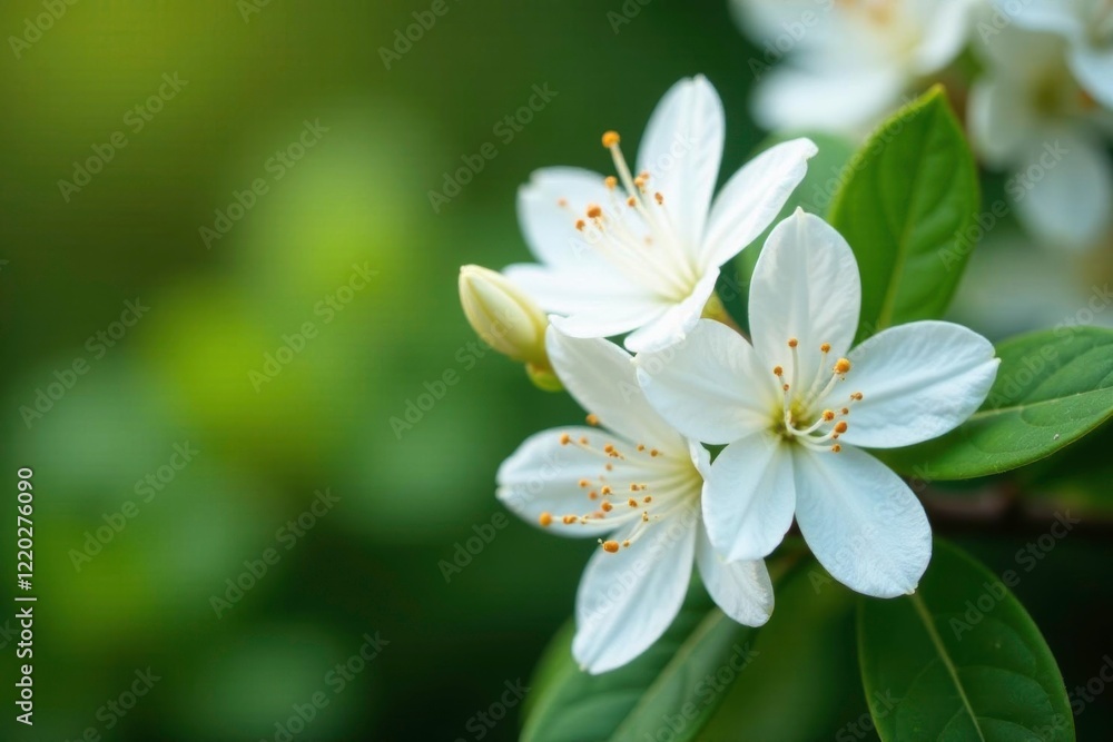 Delicate white azalea blooms unfolding on a lush green shrub, plant, white azalea, flora Delicate white azalea blooms unfolding on a lush green shrub, plant, white azalea, flora