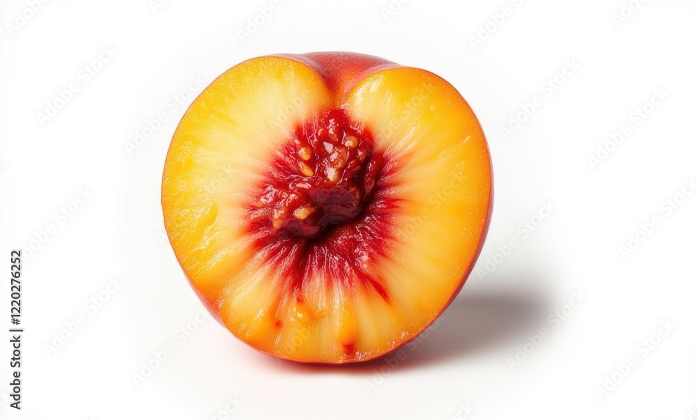 Vibrant red peach cut in half Vibrant red peach cut in half