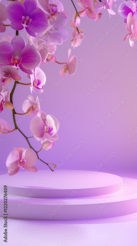 Soft Pink Orchids on a Modern Display with Gentle Lighting Effects Soft Pink Orchids on a Modern Display with Gentle Lighting Effects