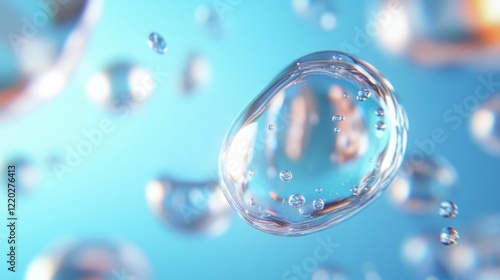 Wallpaper Mural Transparent cells are floating gracefully in a vivid blue environment, illustrating unique water formations and light reflections Torontodigital.ca