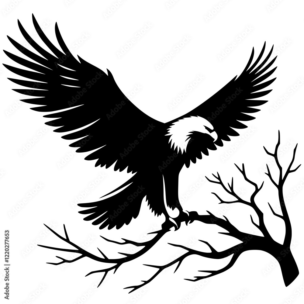 Silhouette of an eagle on a branch Silhouette of an eagle on a branch