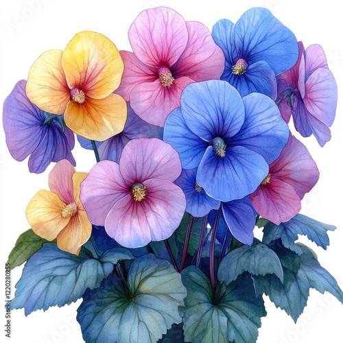 Wallpaper Mural A vibrant bouquet of multi-colored pansies in full bloom, showcasing their delicate petals and lush green leaves Torontodigital.ca