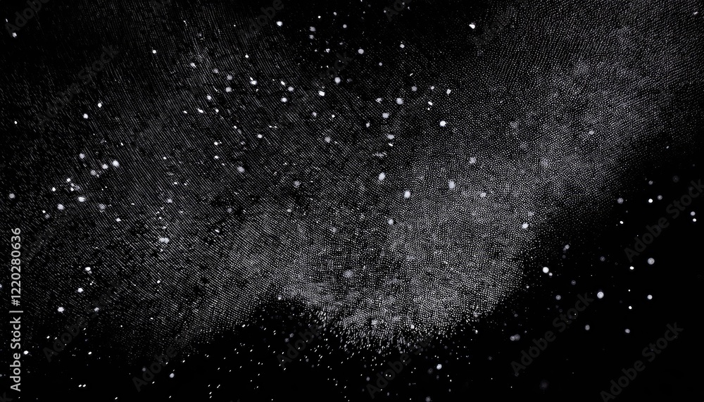 Fototapeta premium White particles black isolated, Cosmic Dust Cloud, Abstract Starry Night Texture