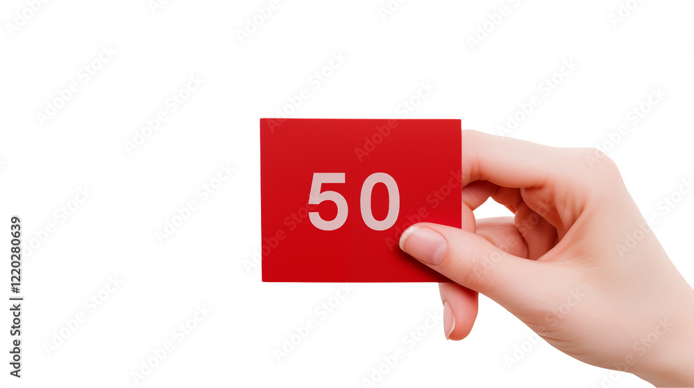 Red Card Showing Fifty Handheld Close Up isolated on transparent background Red Card Showing Fifty Handheld Close Up isolated on transparent background