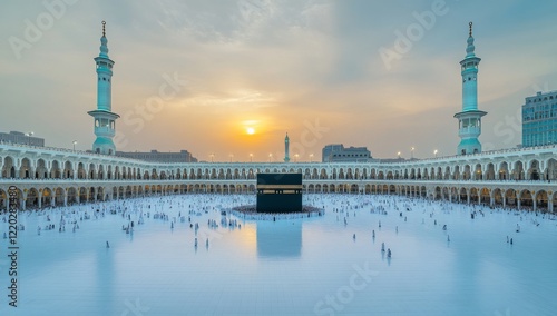Sacred Mecca with Black Cube and Pilgrims photo