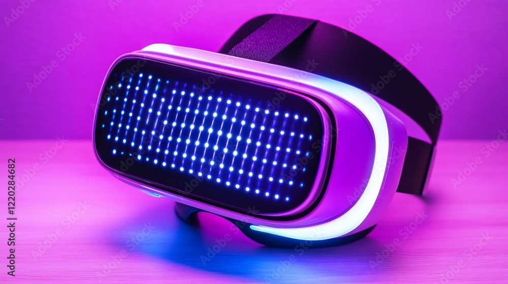 Futuristic VR Headset: Neon Lights and Digital Display