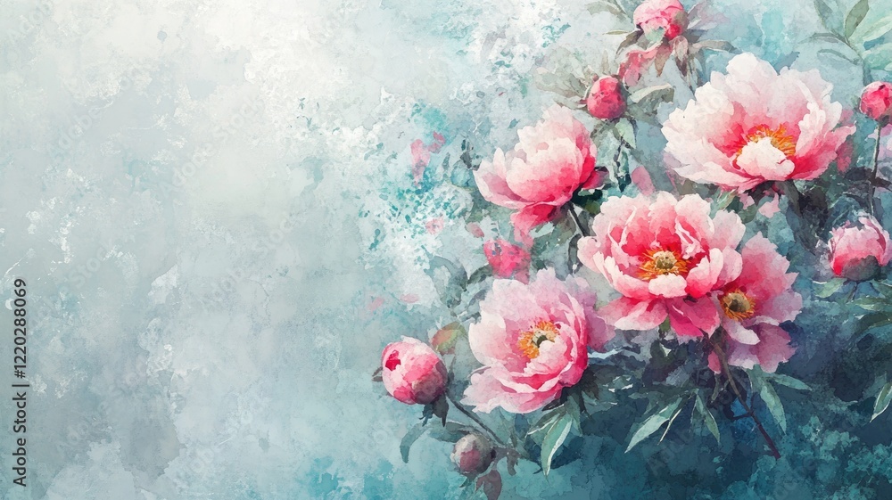 custom made wallpaper toronto digitalBeautiful watercolor painting of pink flowers against light blue background