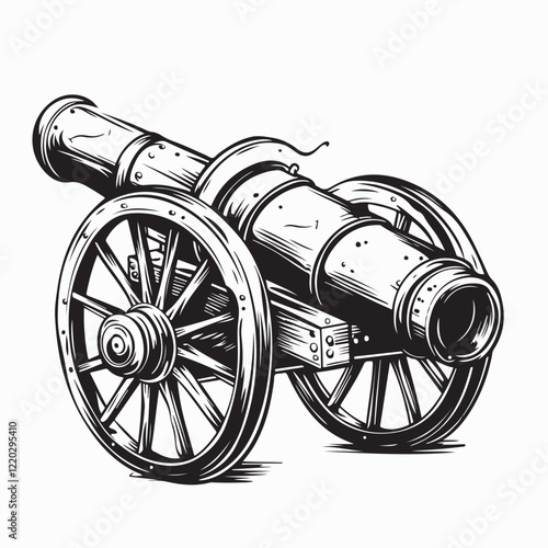 Old Cannon Vector Illustration Black White Stock image Vector on white background.