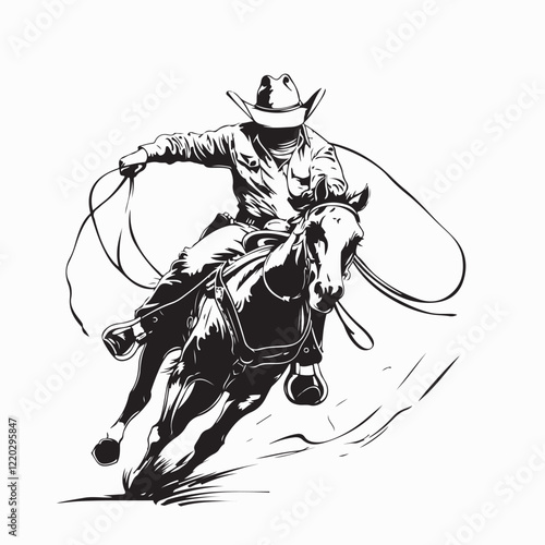 Cowboy Lasso Horse in action image vector on white background.